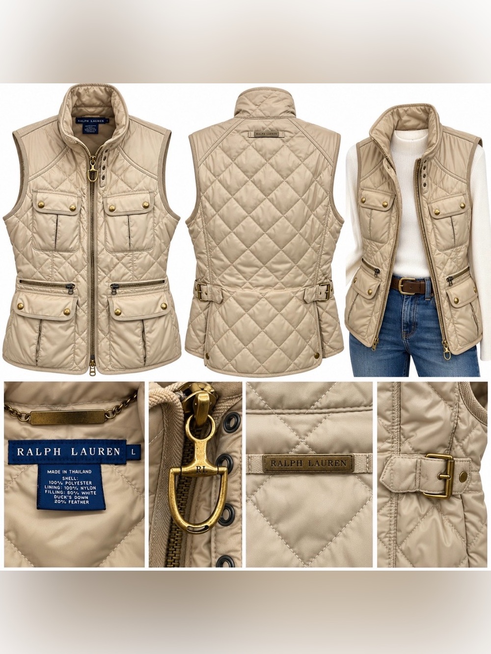 Vintage Ralph Lauren Sport Quilted Down Utility Vest Women’s L Equestrian